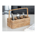 3 Section Caddy/Cutlery Holder with Handle - Honey Brown