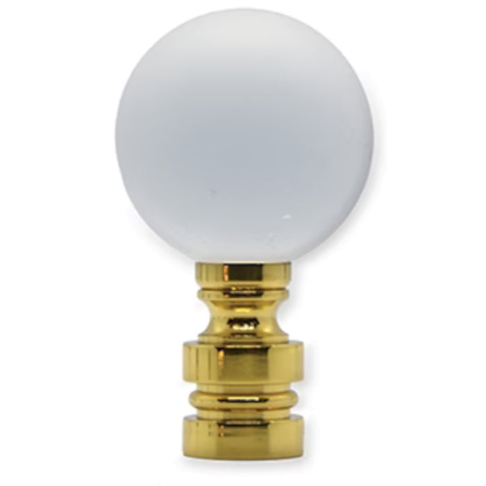 30mm Frosted Glass Ball Finial - 2" h Polished Brass