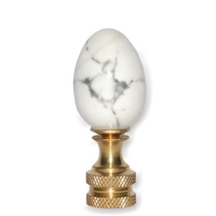 30mm Genuine White Marble Egg Finial - Brass