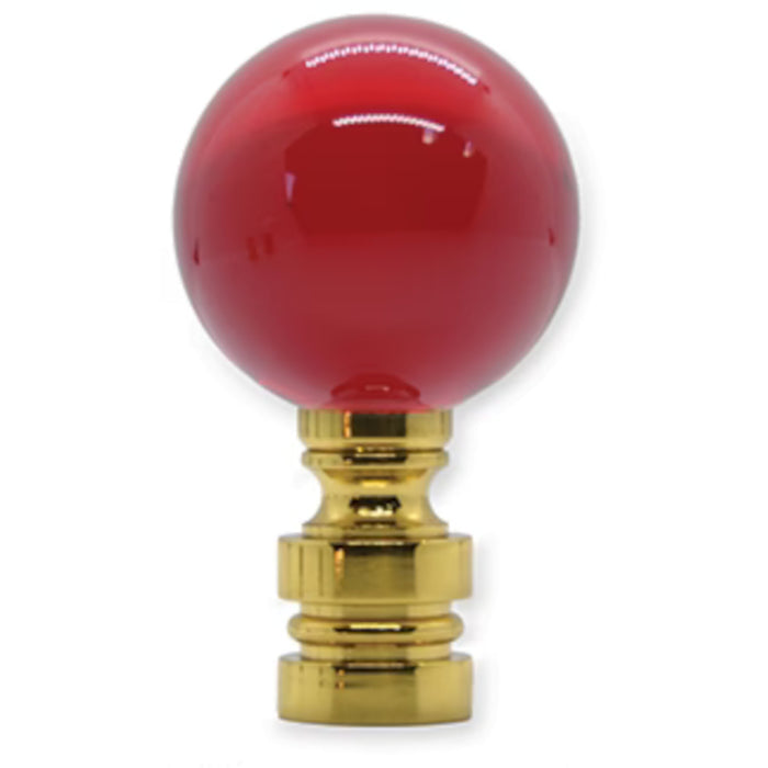 30mm Red Glass Finial - 2" h Brass