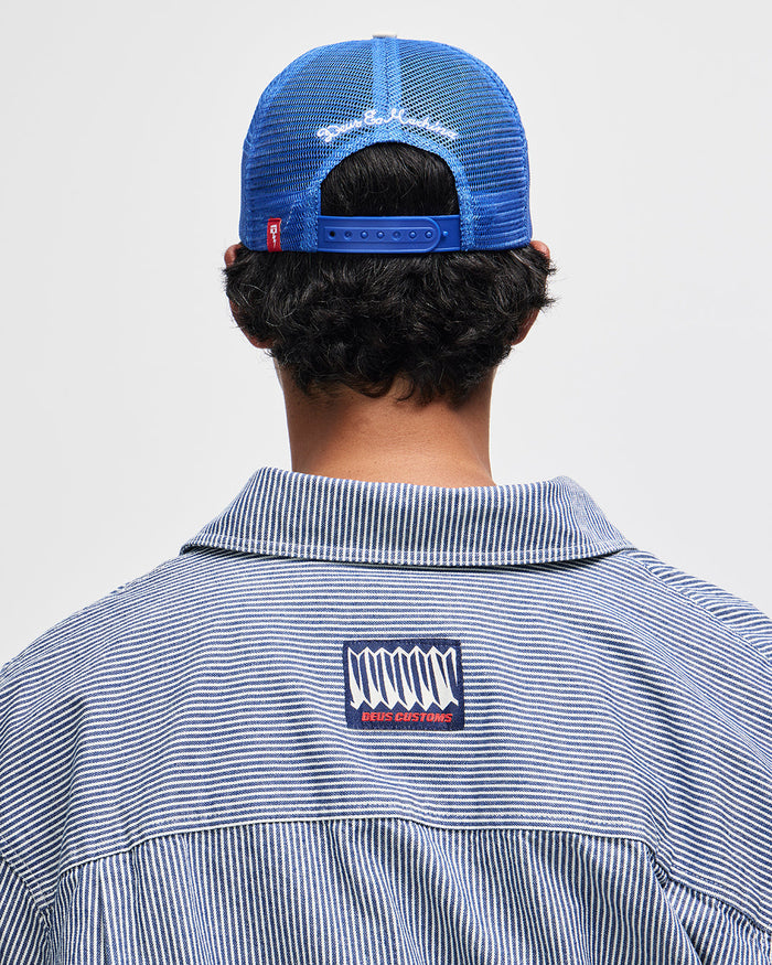 Baylands Trucker Hat - Blue-Red, view 2|Model