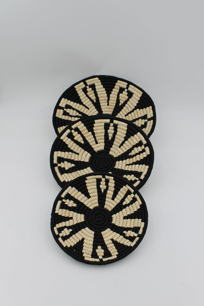 Bloomstar handwoven set of 3 wall art ( Black and neutral)