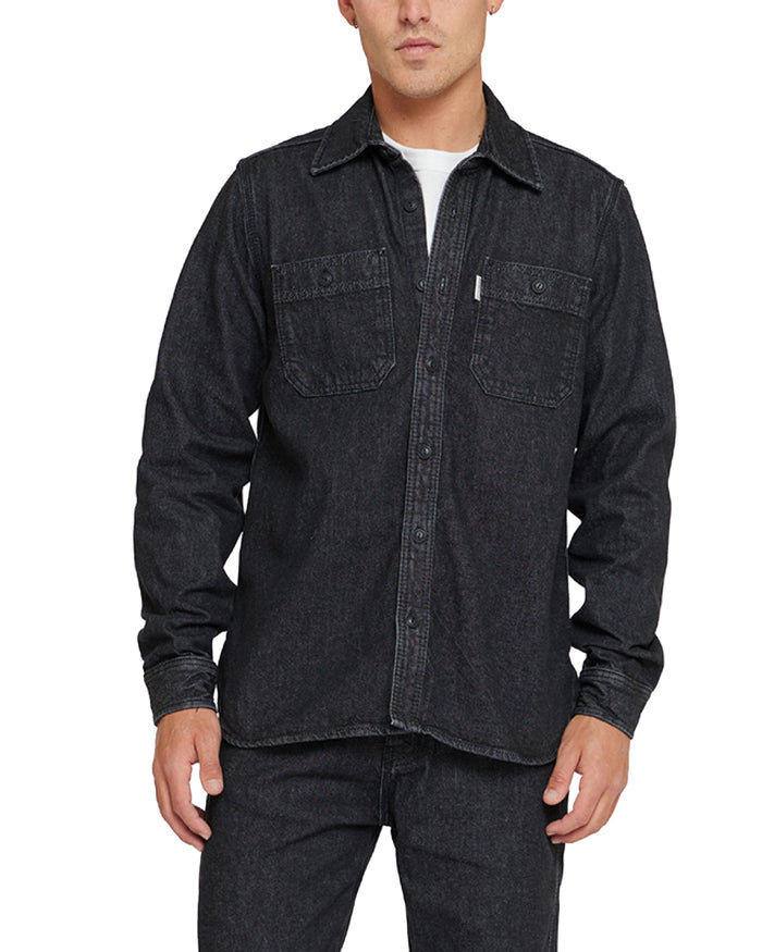 Boston Denim Shirt - Washed Black, view 1|Model