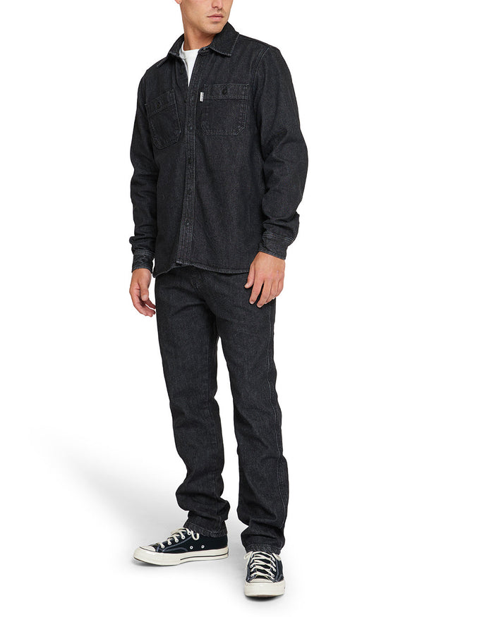 Boston Denim Shirt - Washed Black, view 3|Model