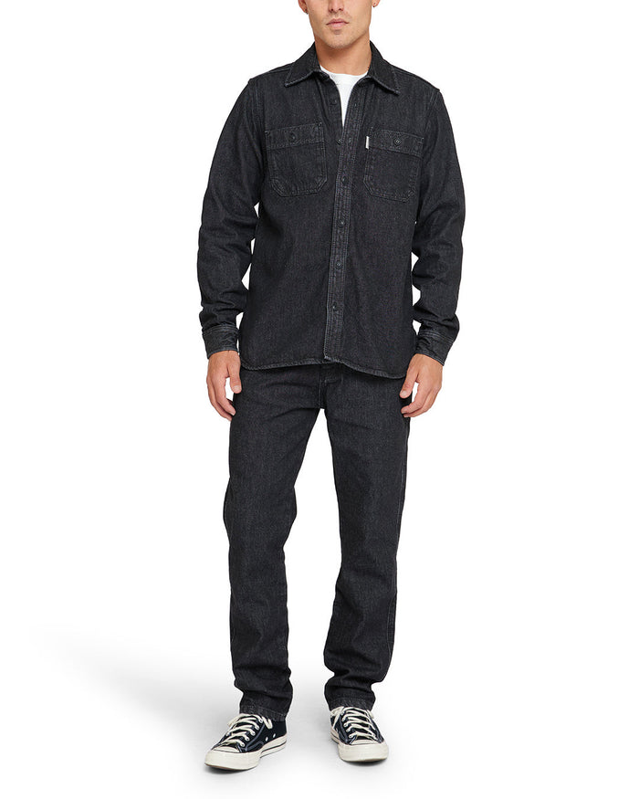 Boston Denim Shirt - Washed Black, view 5|Model