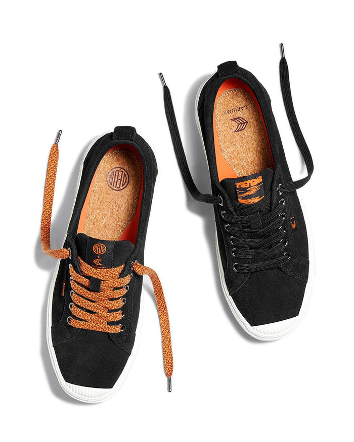 Cariuma OCA Low Men's Suede Sneaker - Black, view 2|Flatlay