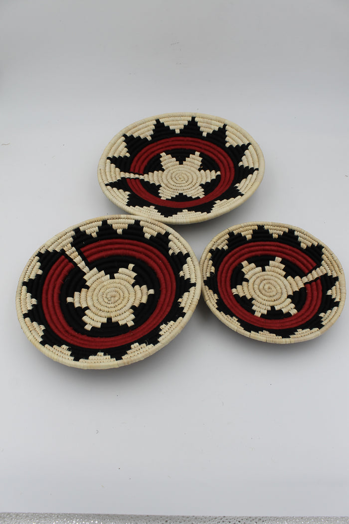 Classic red spiral handwoven set of 3 wall art (Maroon and black)