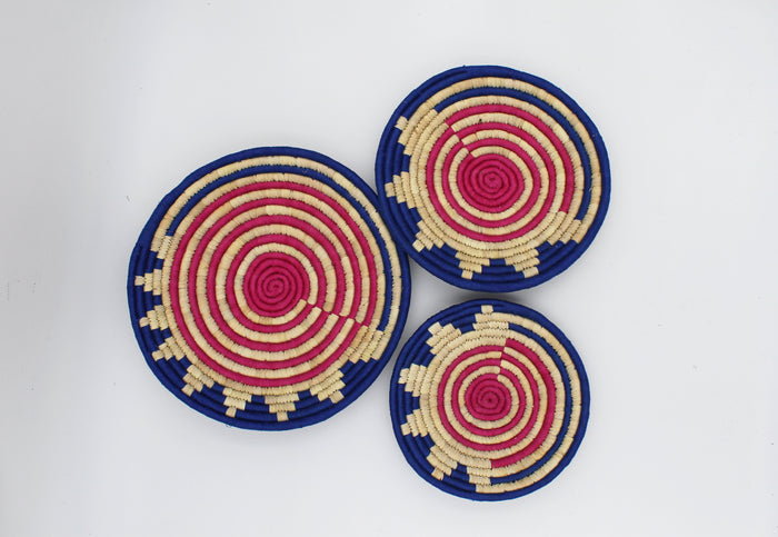 ColorRipple handwoven set of 3 wall art( Pink and blue)