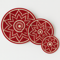 Crimson starburst handwoven set of 3 wall art (Maroon)