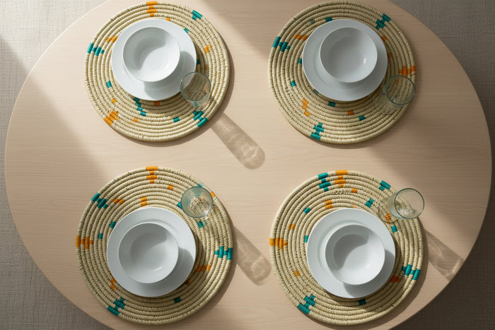 Dining Table Mats/Placemats - Heat Resistant Trivet for Hot Pots, Coffee Table, Side Table (Natural, 12 inch - Set of 4