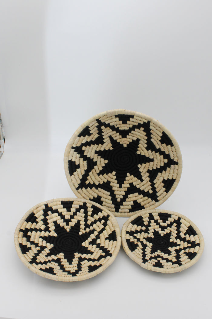 Dual coloured handwoven set of 3 wall art