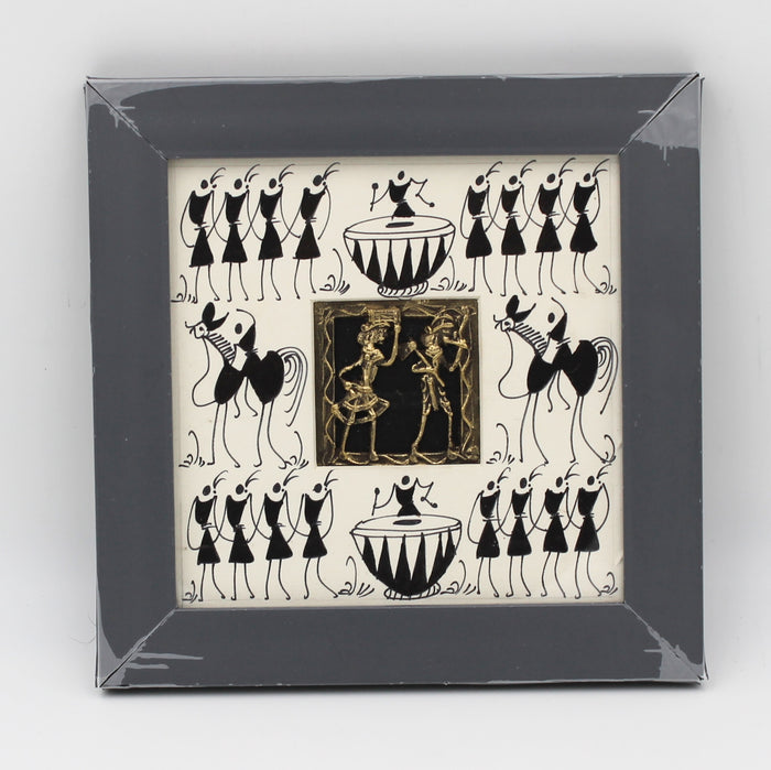 Echoes of Ancestral Rhythm:Dhokra–Warli Mixed Wall Art