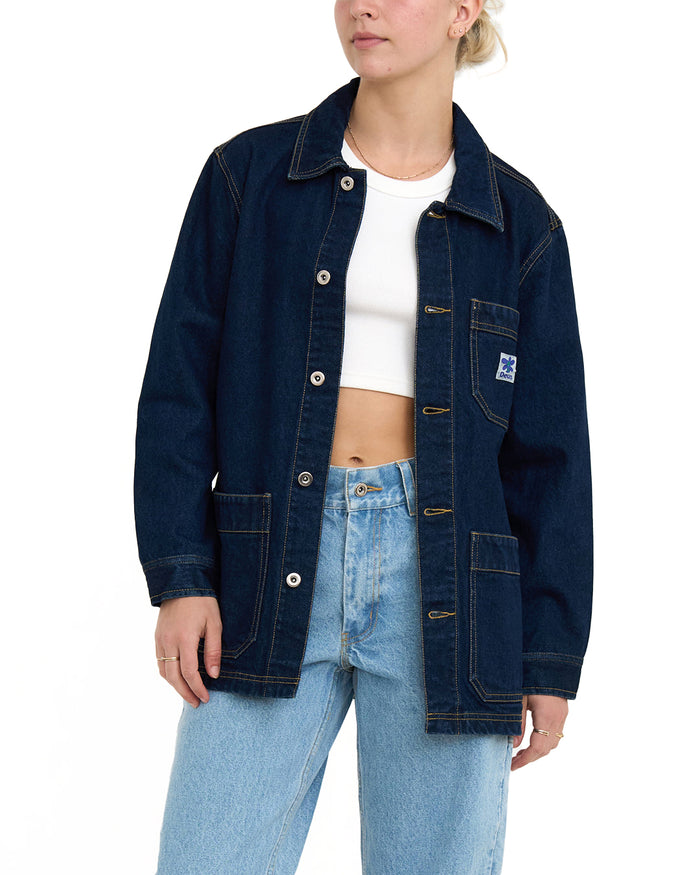 Edee Chore Shirt - Dry Indigo, view 1|Model