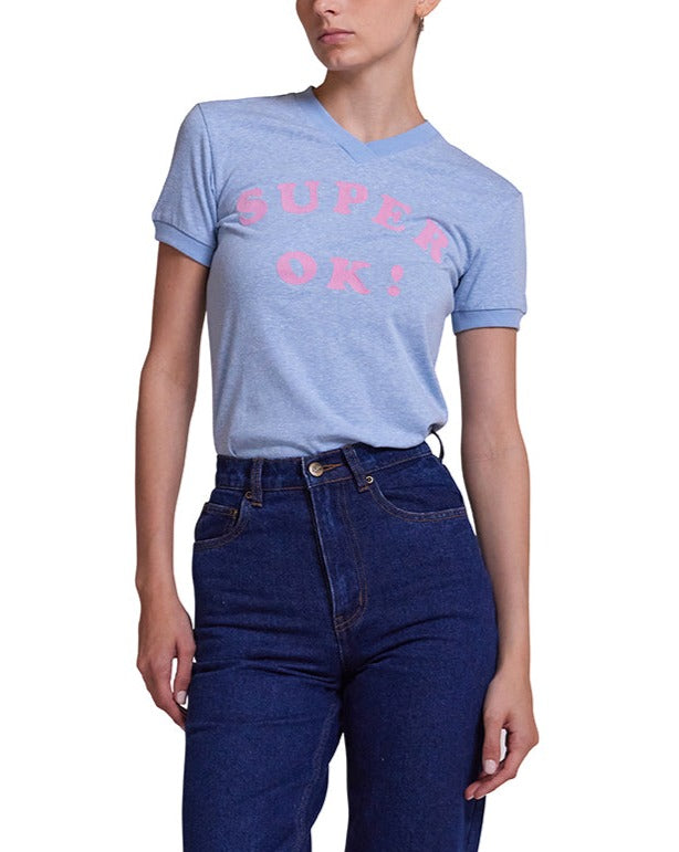 Faye Ringer Tee - Baby Blue, view 1|Model