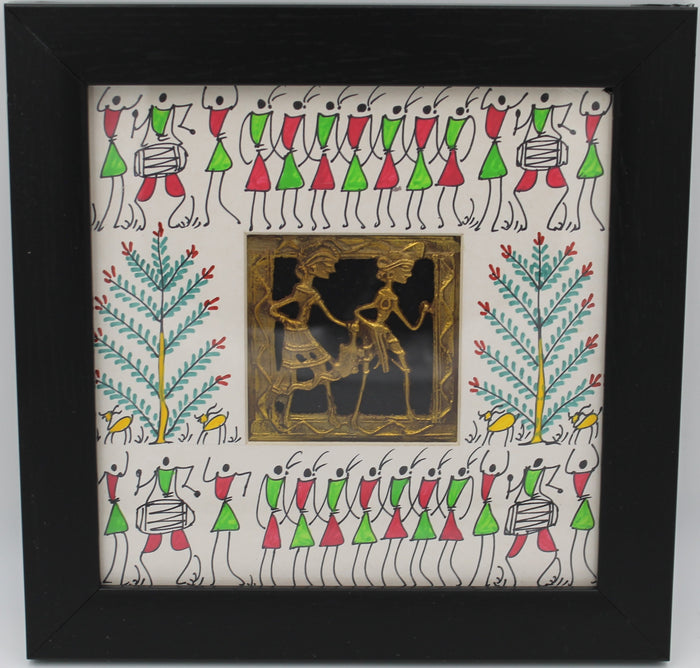Festival of Bonds: Dhokra–Warli Mixed  Wall Art