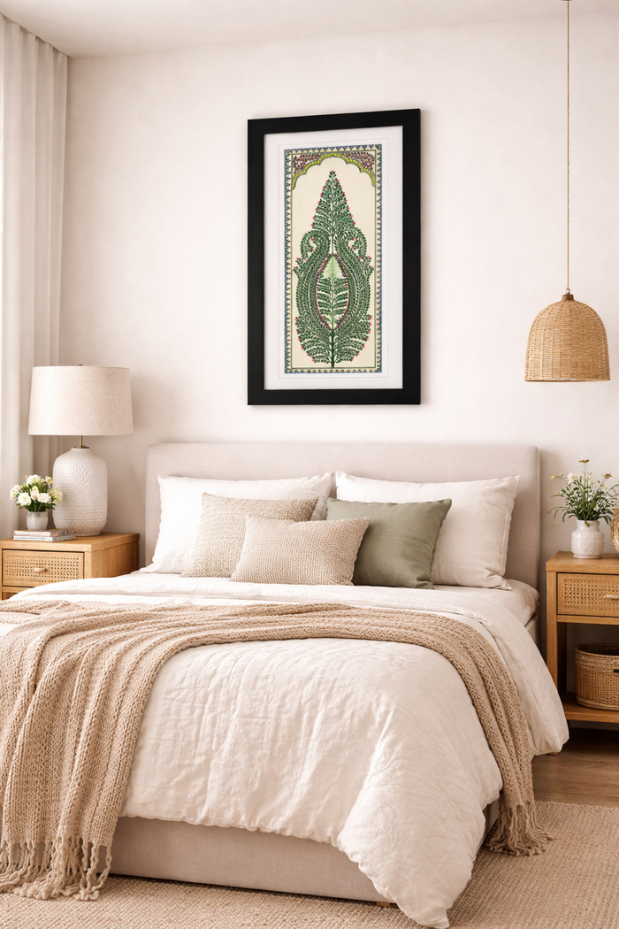 Framed Pattachitra Paintings – Tree of Life painted on Tussar silk with minimalistic design | Handmade and Timeless