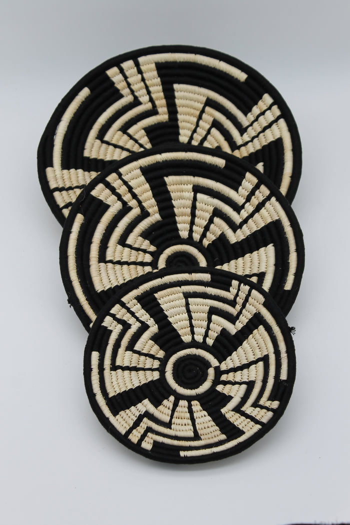 Geomaze handwoven set of 3 wall art( black and neutral)