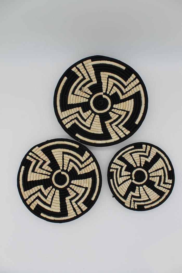 Geomaze handwoven set of 3 wall art( black and neutral)