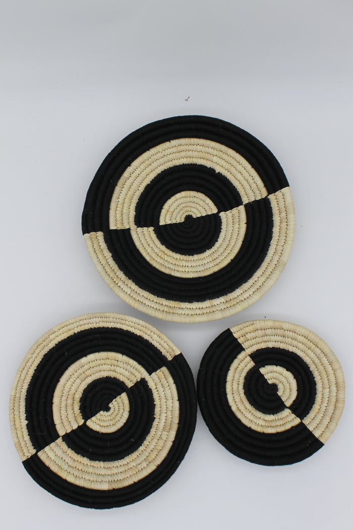 Half-Moon handwoven set of 3 wall art( black and neutral)