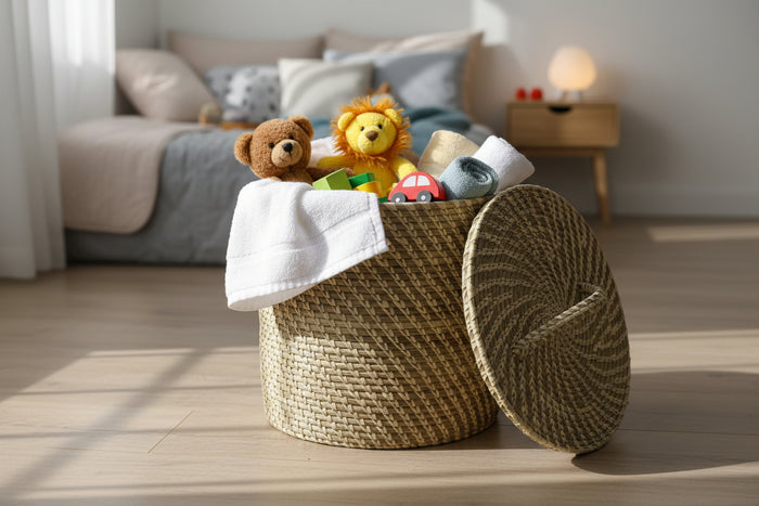Handcrafted Sabai Grass Basket with Lid | Eco-Friendly Laundry & Toy Storage Basket for Home Organization