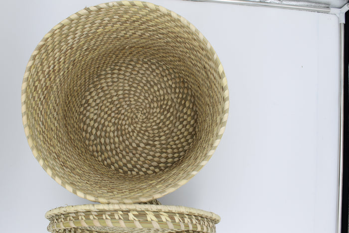 Handcrafted Sabai Grass Basket with Lid | Eco-Friendly Laundry & Toy Storage Basket for Home Organization