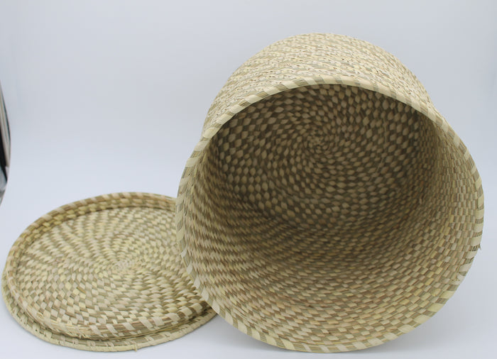 Handcrafted Sabai Grass Basket with Lid | Eco-Friendly Laundry & Toy Storage Basket for Home Organization