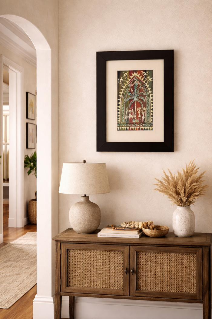Handcrafted Tribal Art Framed Wall Décor | Authentic Folk Painting | Sustainable Home Accent
