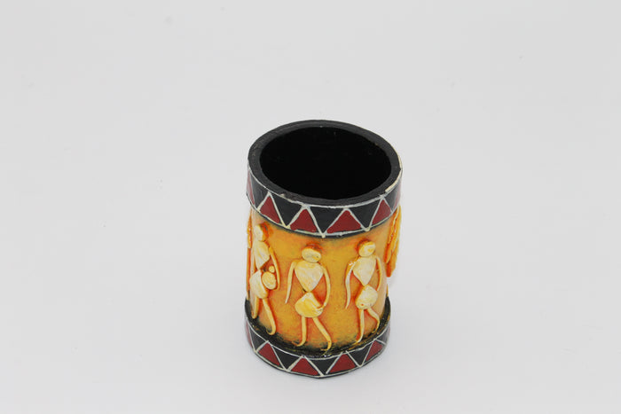 Handmade Recycled Paper Pen Stand with Tribal Art | Eco-Friendly Desk Organizer for Home & Office