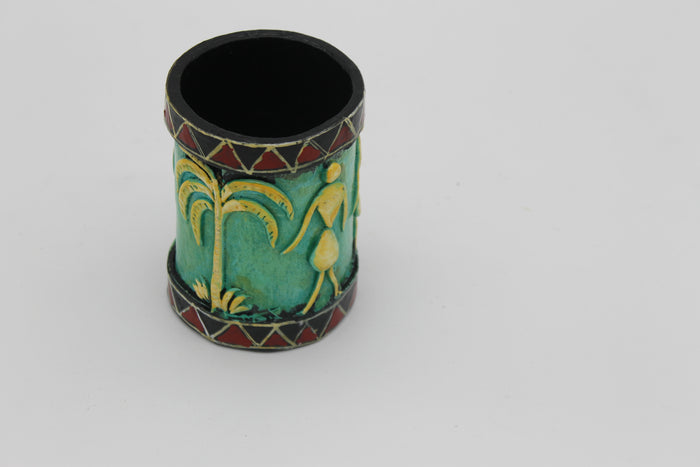 Handmade Recycled Paper Pen Stand with Tribal Art | Eco-Friendly Desk Organizer for Home & Office