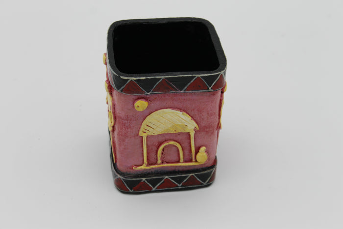 Handmade Recycled Paper Pen Stand with Tribal Art | Eco-Friendly Desk Organizer for Home & Office