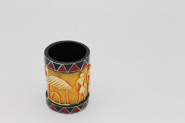 Handmade Recycled Paper Pen Stand with Tribal Art | Eco-Friendly Desk Organizer for Home & Office