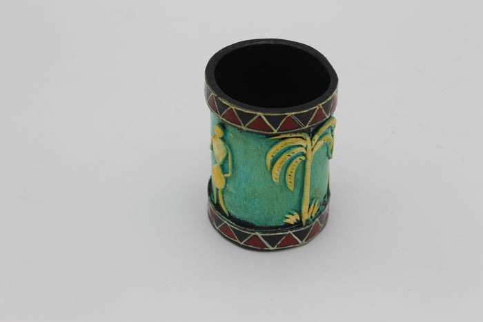 Handmade Recycled Paper Pen Stand with Tribal Art | Eco-Friendly Desk Organizer for Home & Office