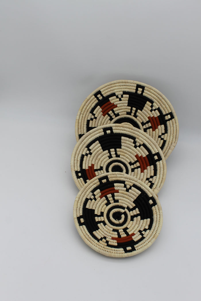 Harmony Arc handwoven set of 3 wall art( neutral , black and red)