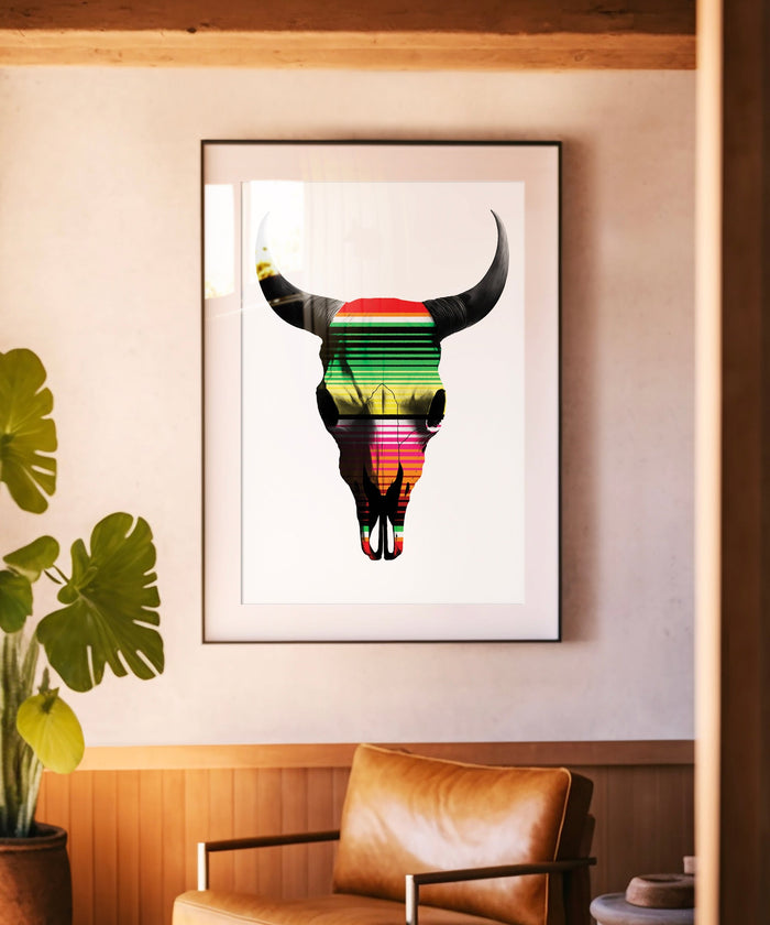 Mexican Blanket Cow Skull by Head West Studio
