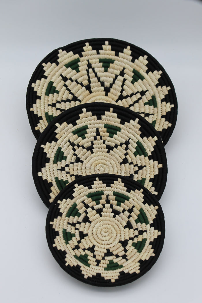 Midnight star handwoven set of 3 wall art( Green, black and beige)