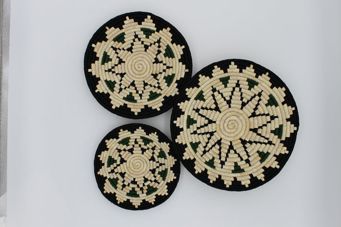 Midnight star handwoven set of 3 wall art( Green, black and beige)
