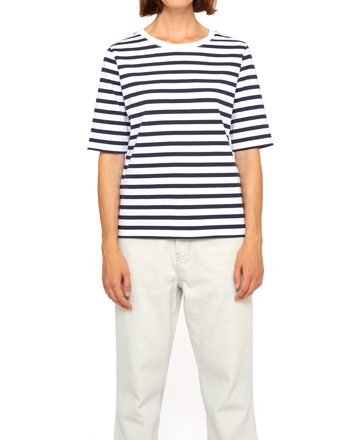 Minnie Stripe Tee (Relaxed Fit) - Navy / White, view 1|Flatlay