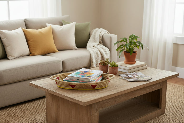Natural – Sabai Grass organizer tray with yellow and red accent