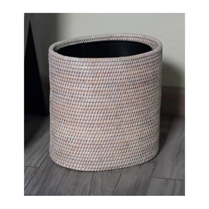 Oval Waste Basket with Metal Liner - White Wash