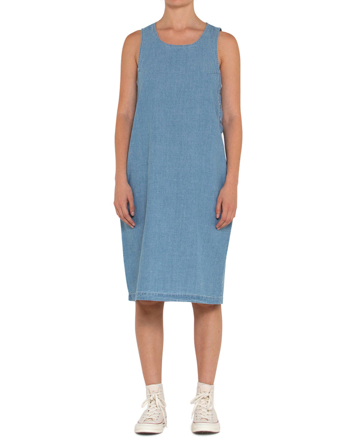 Piri Dress - Indigo Blue Chambray, view 1|Model