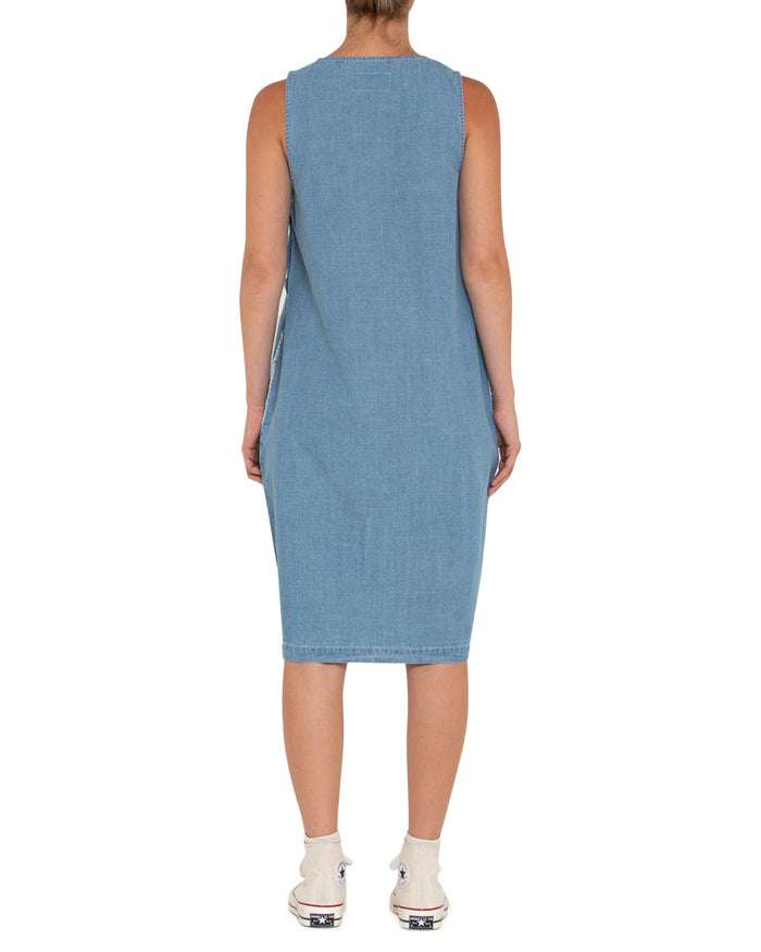 Piri Dress - Indigo Blue Chambray, view 2|Model