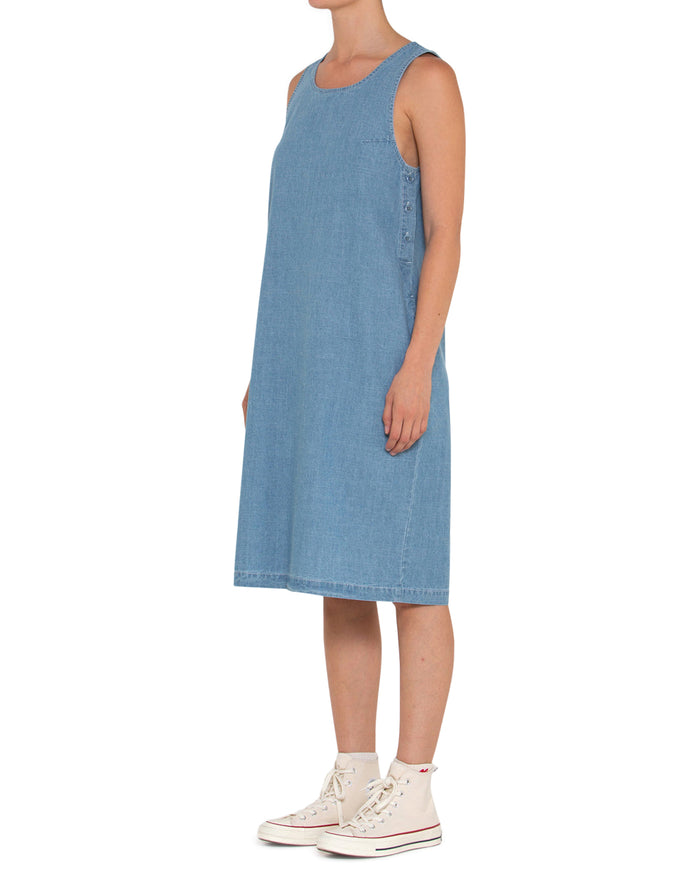 Piri Dress - Indigo Blue Chambray, view 3|Model