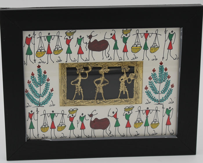 Procession of Life: Dhokra–Warli Mixed  Wall Art