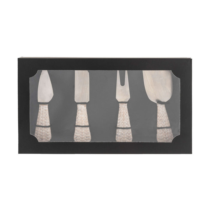 Rattan Stainless-Steel Cheese Knives (Set of 4) - with Gift Box
