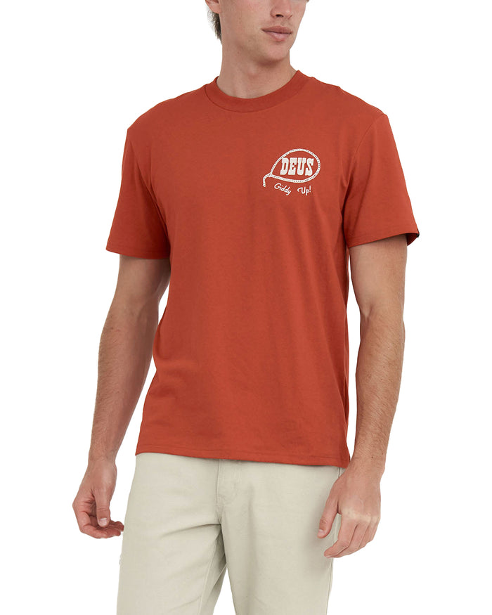 Ropeburn Tee - Red Clay, view 1|Model