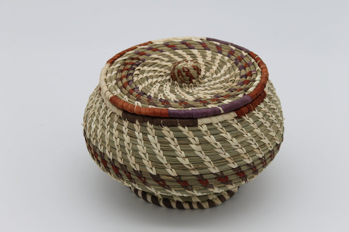 Small Round Multipurpose Handwoven Storage Box with Lid in Natural
