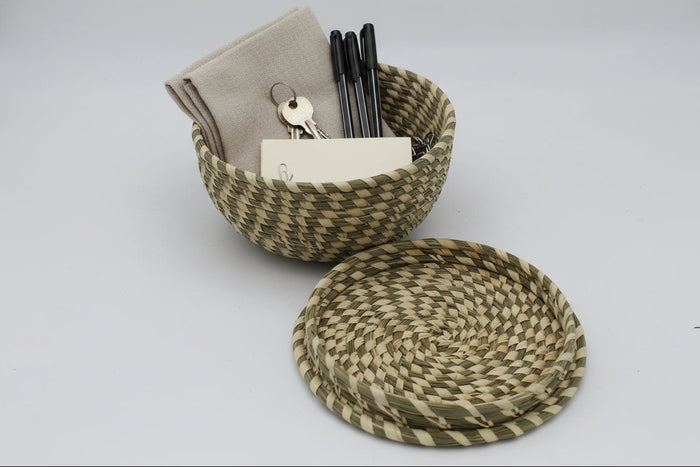 Small Round Multipurpose Handwoven Storage Box with Lid in Natural