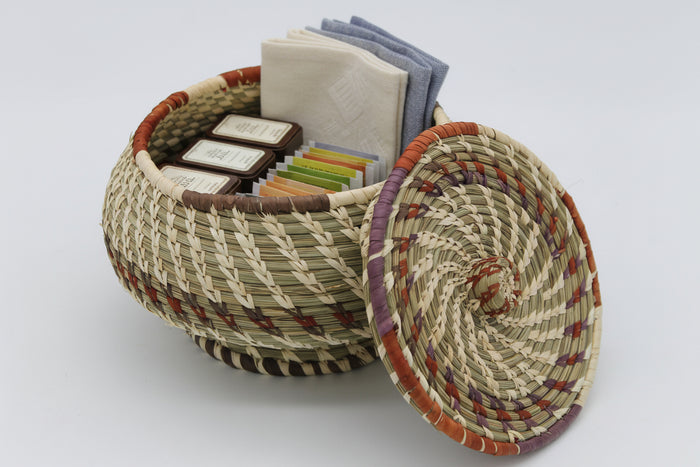 Small Round Multipurpose Handwoven Storage Box with Lid in Natural
