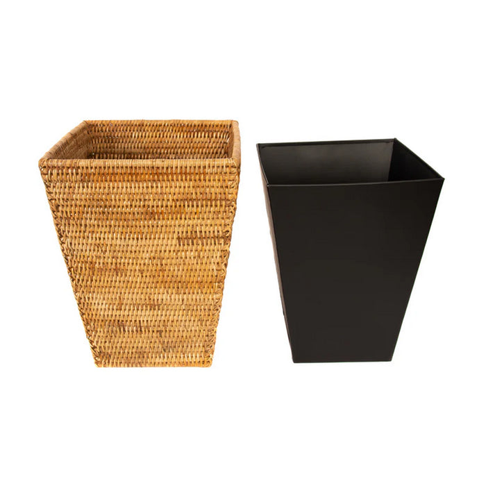 Square Tapered Waste Basket with Metal Liner - Honey Brown