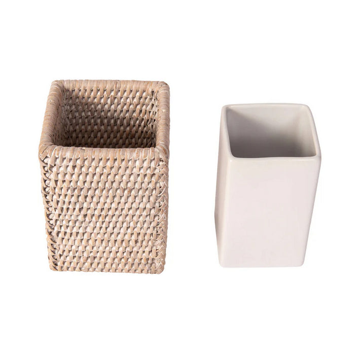 Square Tumbler with Ceramic Insert - White Wash